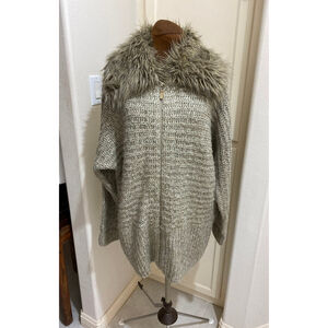 VINTAGE SPIEGEL Sweater coat faux fur detachable collar Size L/XL